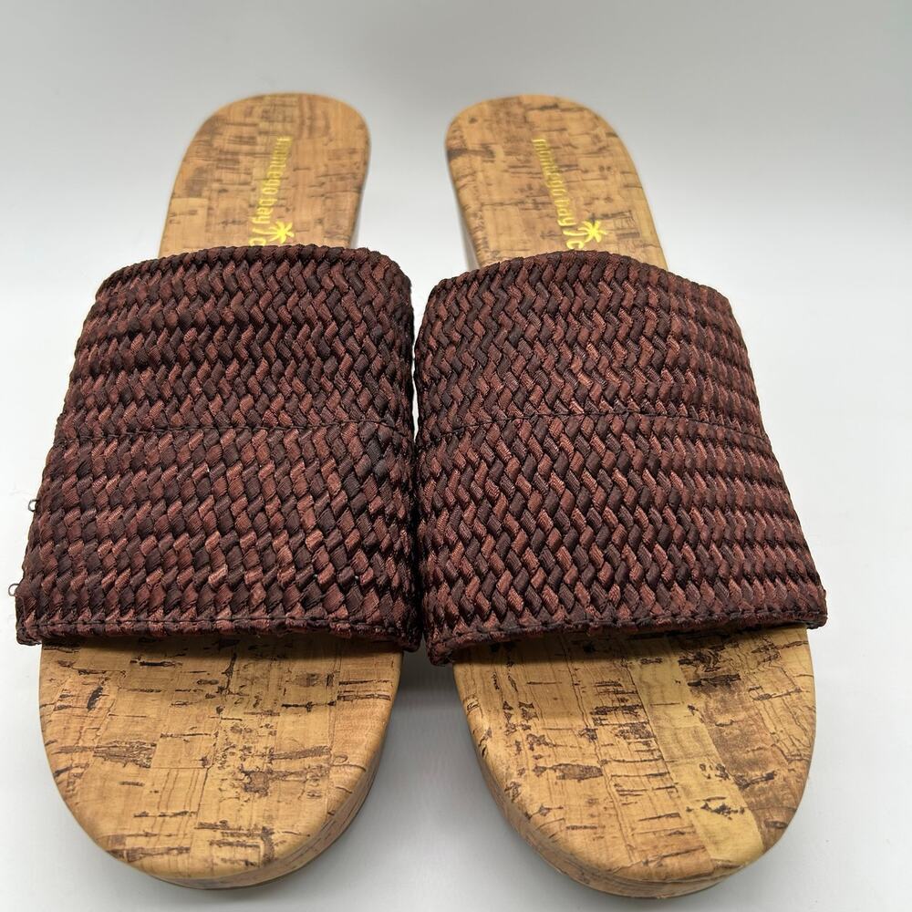 Montego Bay Club Sandals Womens‎ 9.5 Brown Open Toe Wedge Woven Sandal
